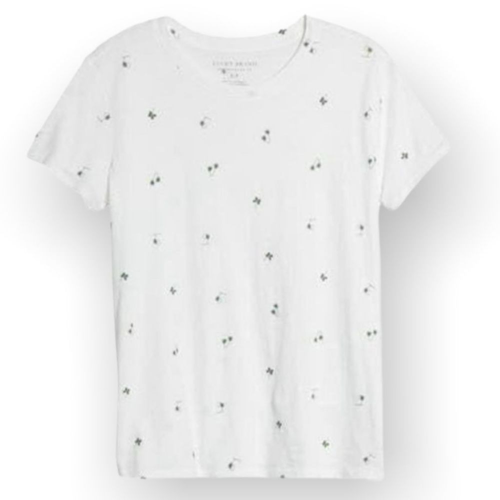 Lucky Brand White Green Palm Trees And 4Leaf Clover Top S A011